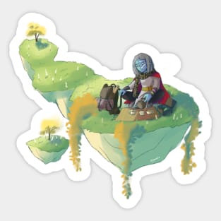 Beautiful fantasy art green floating land Sticker